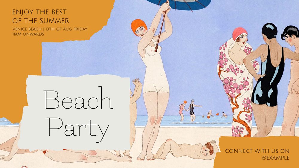 Beach party blog banner template, editable design