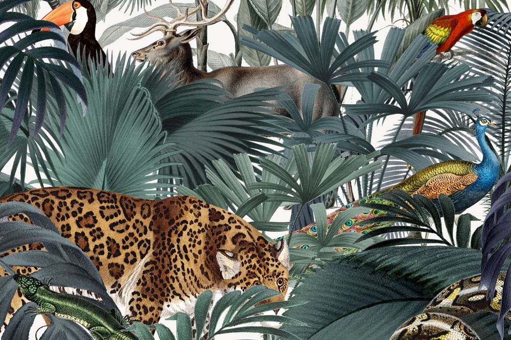 Vintage wildlife pattern background, jungle animal illustration, editable design