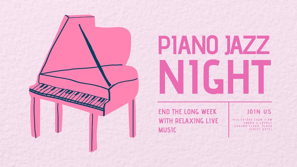 Piano jazz night blog banner template, editable text & design