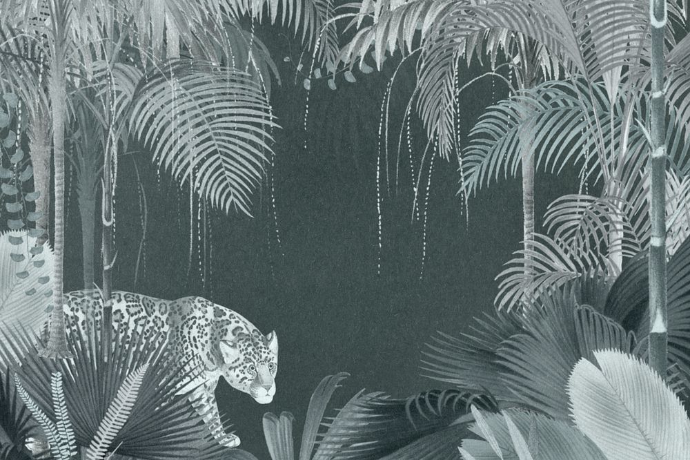 Jaguar tiger jungle background, botanical illustration, editable design