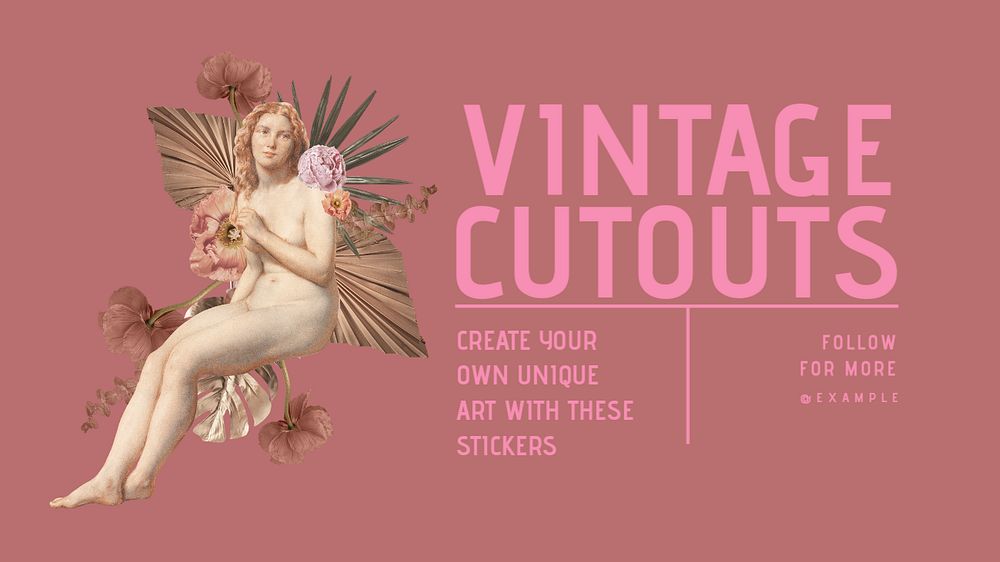 Vintage cutouts sticker blog banner template, editable text & design