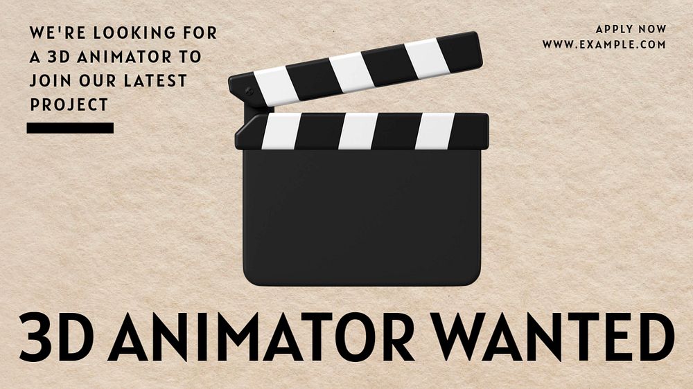 3D animator wanted blog banner template, editable text & design