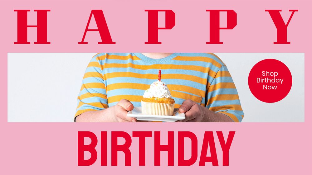 Happy birthday blog banner template, editable text & design