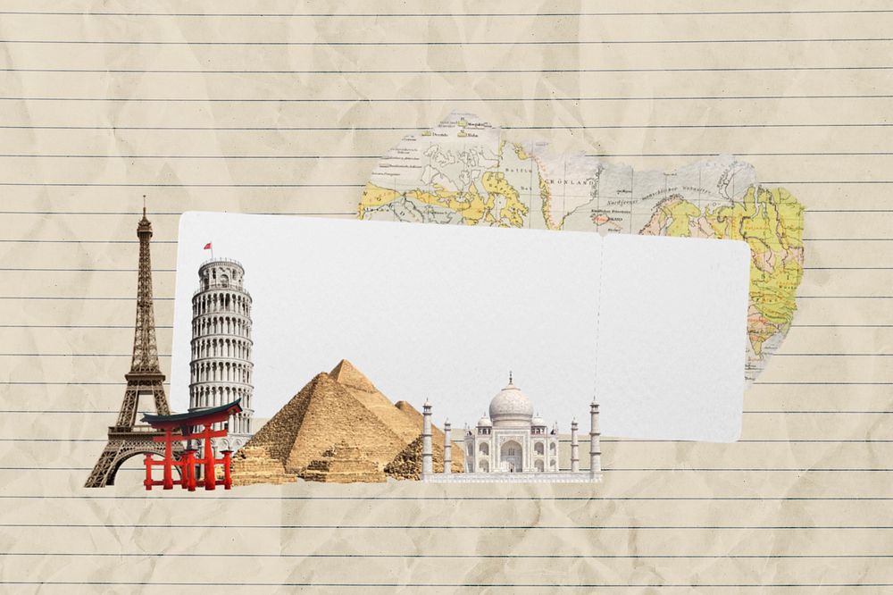 Famous landmarks background, note paper  editable design