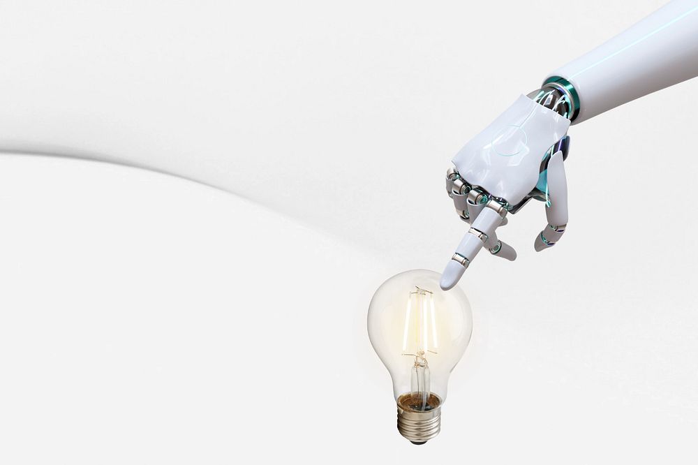 Green energy robot, light bulb, digital remix, editable design