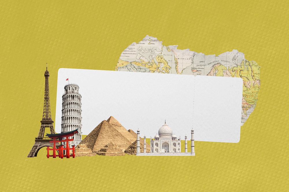 Famous landmarks background, note paper  editable design