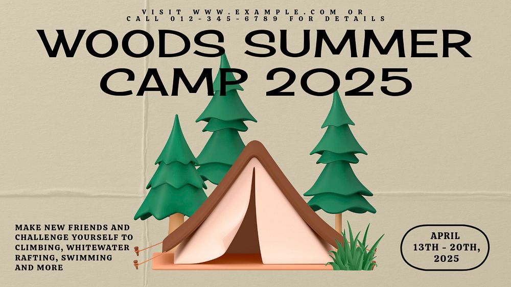 Summer camp blog banner template, editable text & design