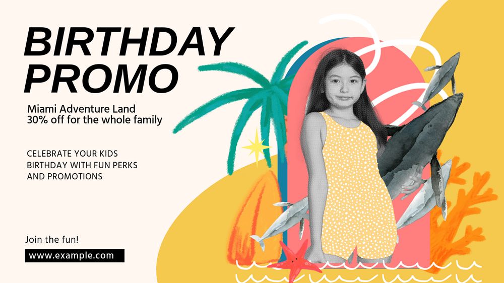 Birthday promo blog banner template, editable design & text