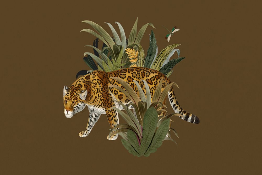 Vintage jaguar tiger, wildlife animal sticker, editable design