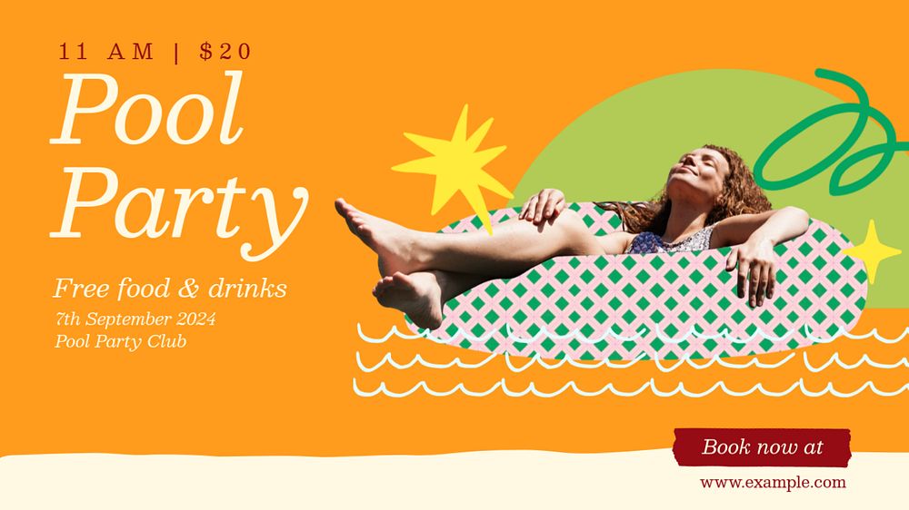 Pool party blog banner template, editable design & text