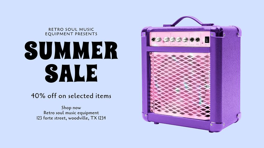 Summer sale music blog banner template, editable text & design