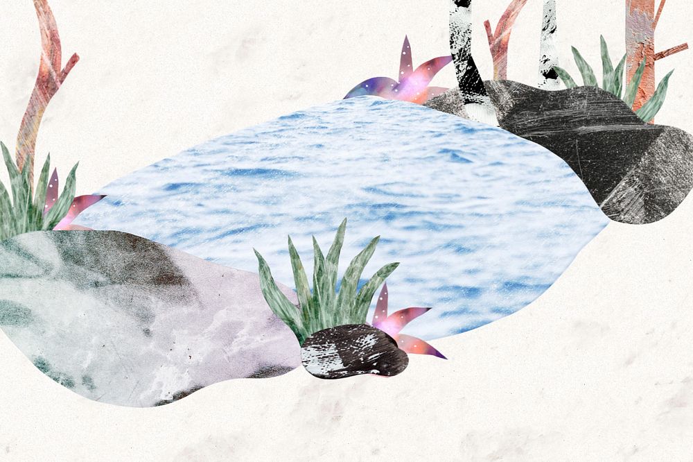 Aesthetic pond background, nature remixed media, editable design