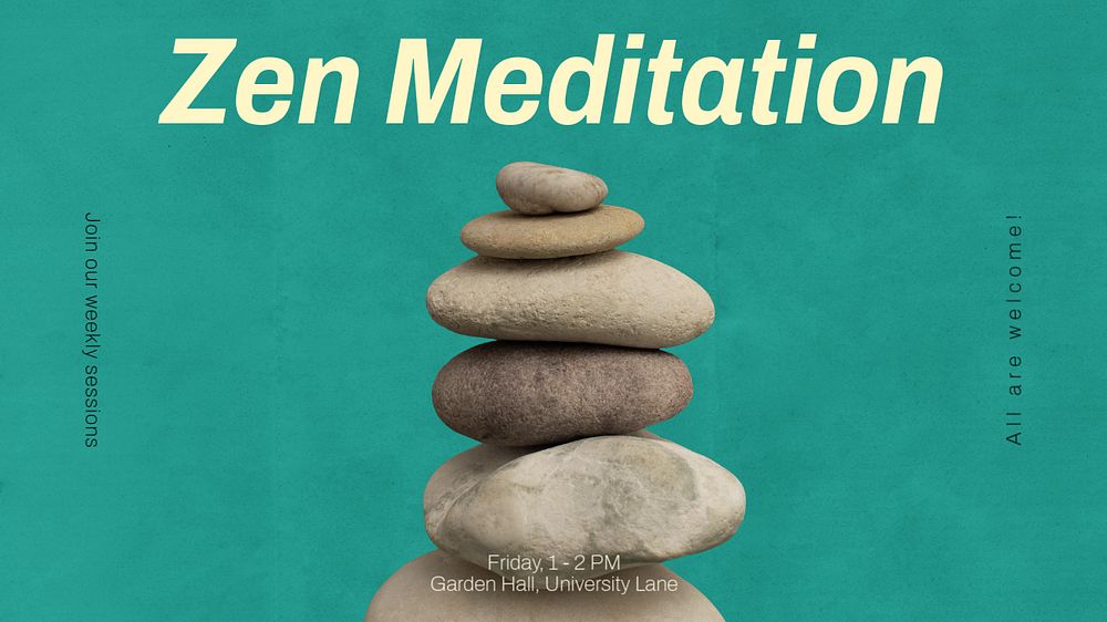 Zen meditation blog banner template, editable text & design