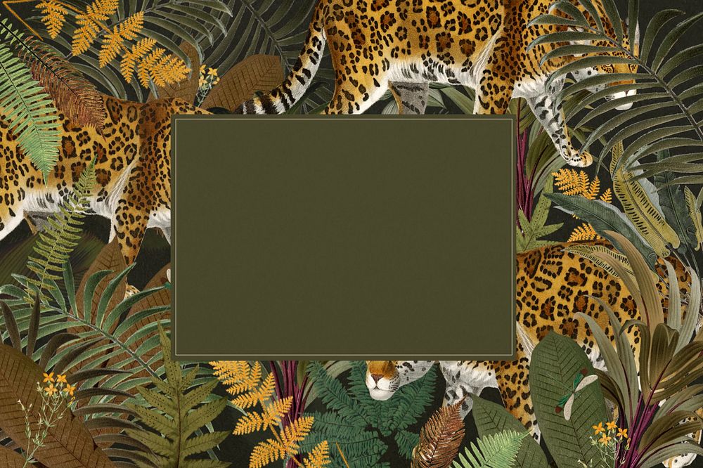 Jaguar tiger patterned frame background, wildlife illustration, editable design