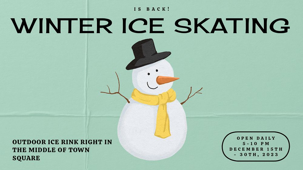 Winter ice skating blog banner template, editable text & design