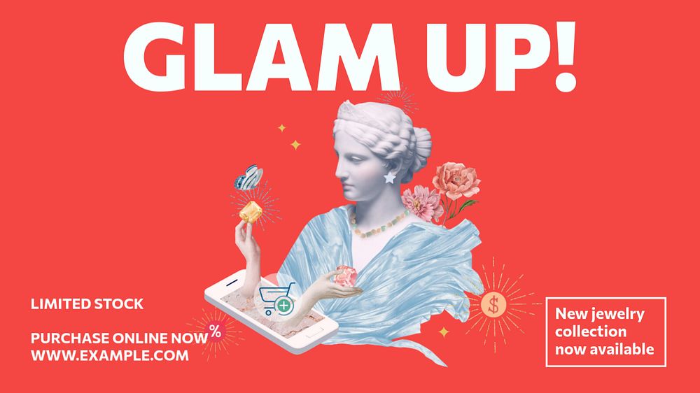 Glam up blog banner template, editable text & design