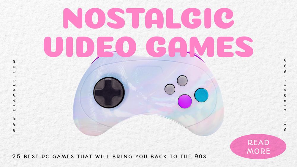 Nostalgic video games blog banner template, editable text & design