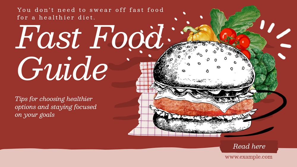 Fast food guide blog banner template, editable design & text