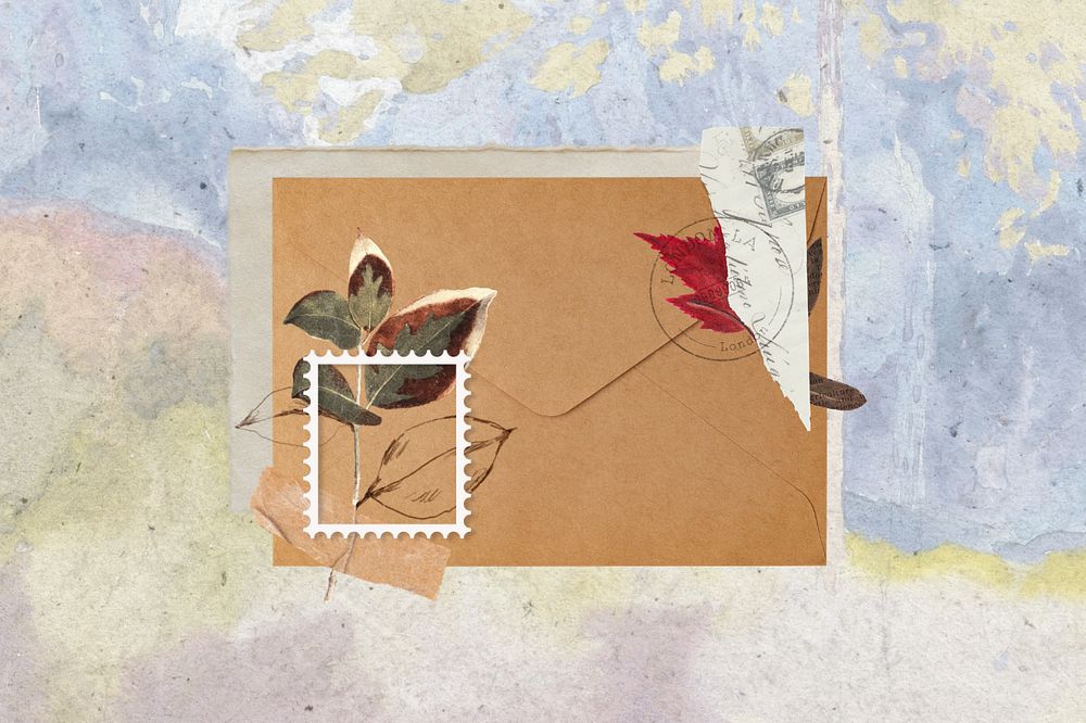 Editable Autumn postage stamp, vintage envelope design