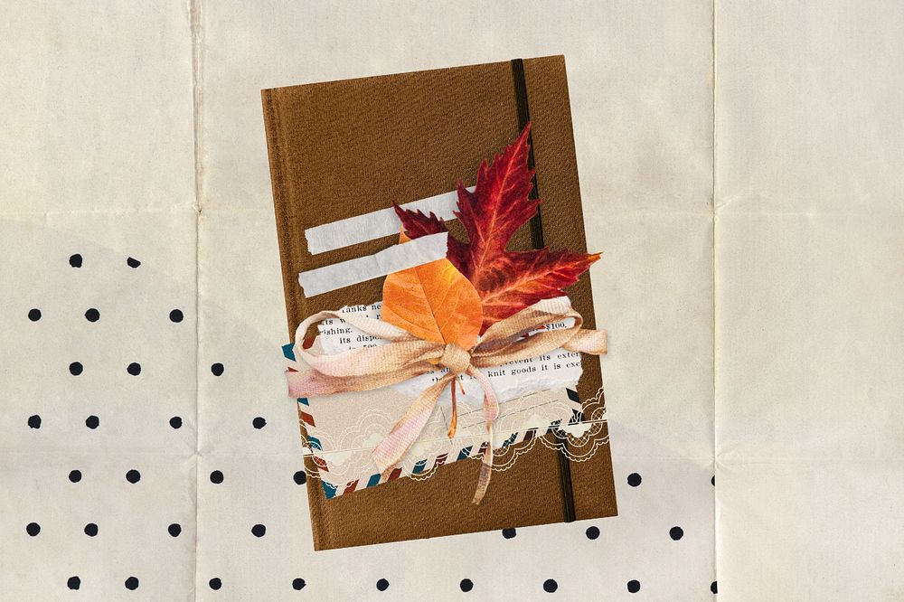 Autumn journal notebook, editable dry leaf design