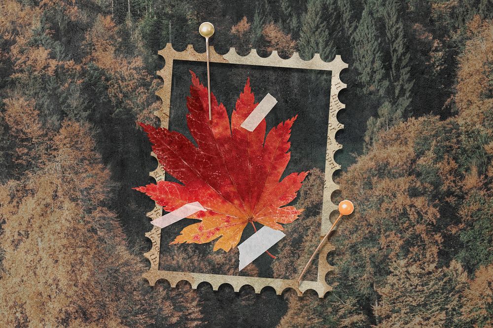 Vintage Autumn postage stamp, editable design