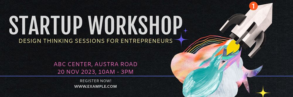 Startup workshop email header template, editable text & design