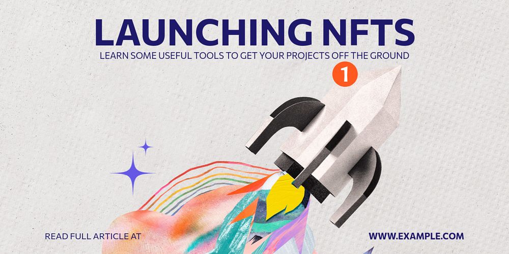 Launching NFTs Twitter ad template, customizable design