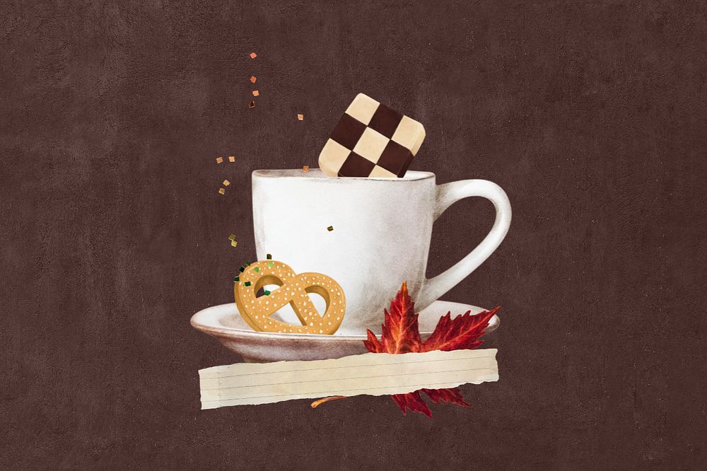 Editable Autumn coffee aesthetic paper collage element design