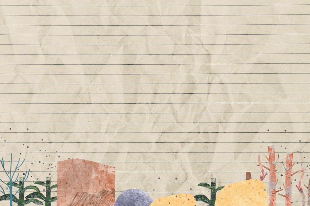 Beige note paper background, trees and nature border, editable design