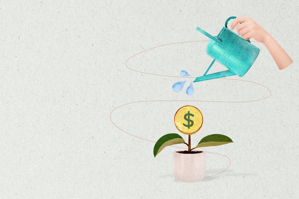 Watering plant money, editable finance collage design