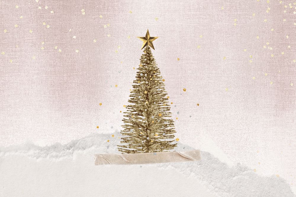 Editable gold Christmas tree, festive collage element design