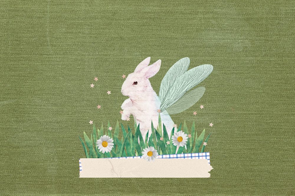 Winged bunny background, editable collage design