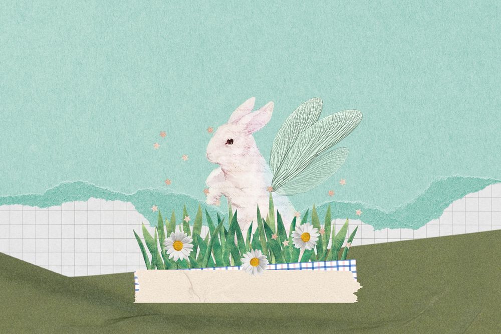 Editable winged rabbit background, Easter bunny collage design