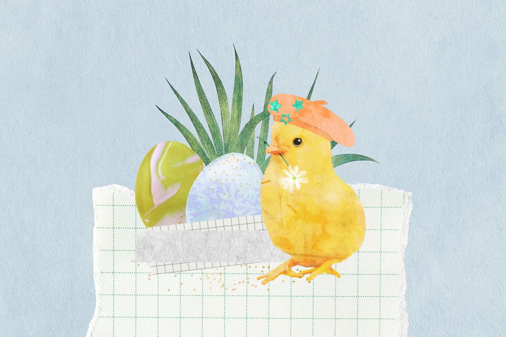 Editable little chick background, Easter collage design