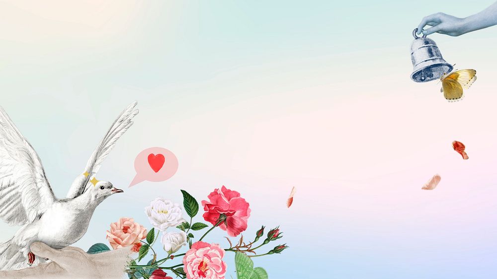 Love bird aesthetic computer wallpaper, dating remix background, editable design