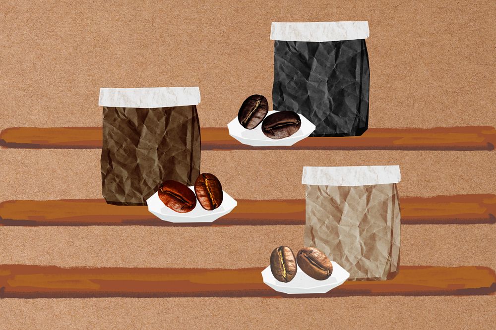 Coffee bean bags, editable paper collage element design