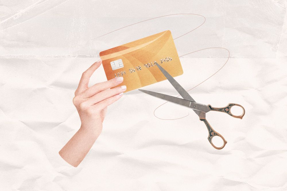 Editable cutting credit card, creative finance collage design