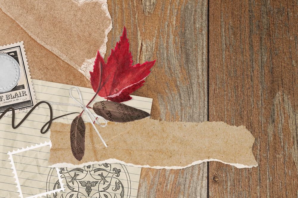 Editable Autumn collage, ripped paper design