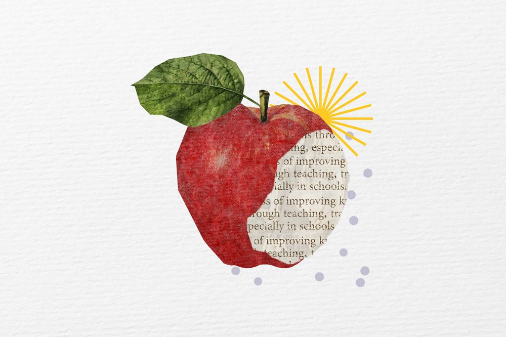 Education background, bitten apple paper texture design