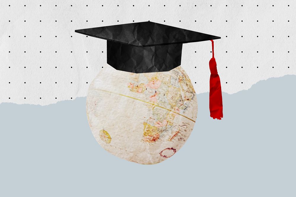 Editable graduation cap background, education paper texture design