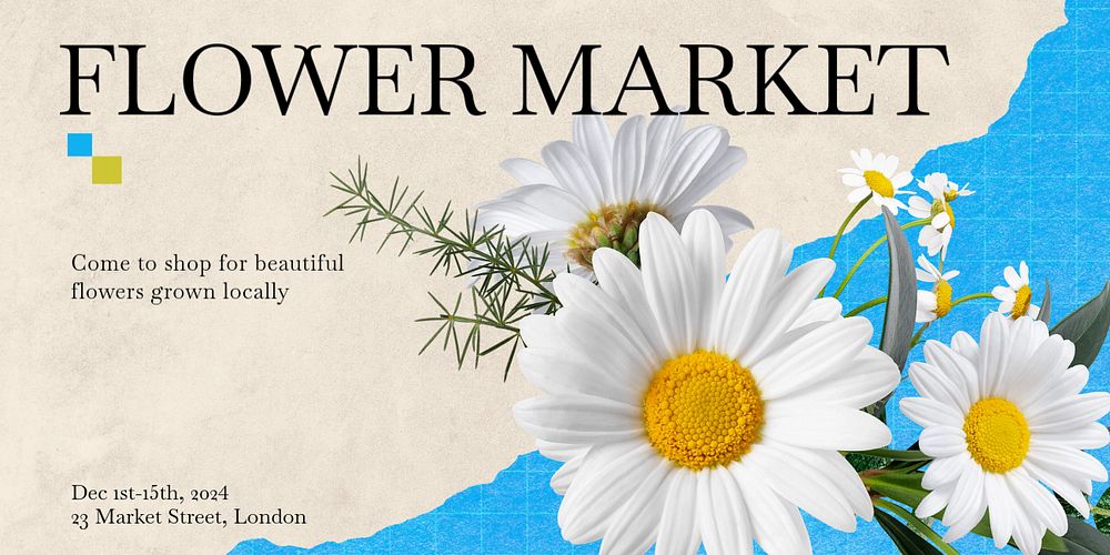 Flower market Twitter ad template, customizable design