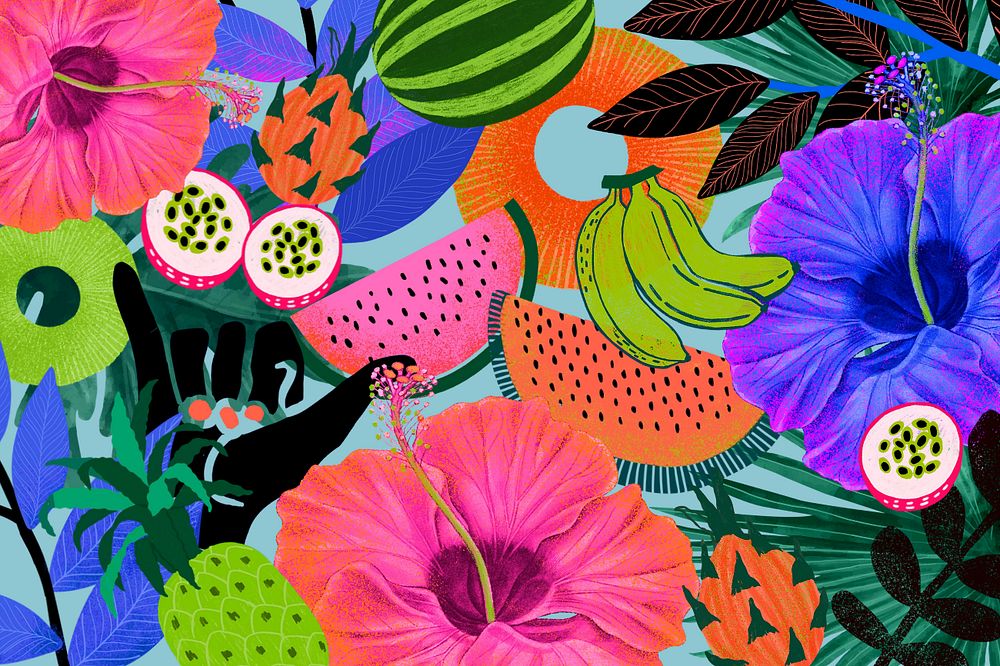 Tropical fruits patterned background, exotic illustration, editable design