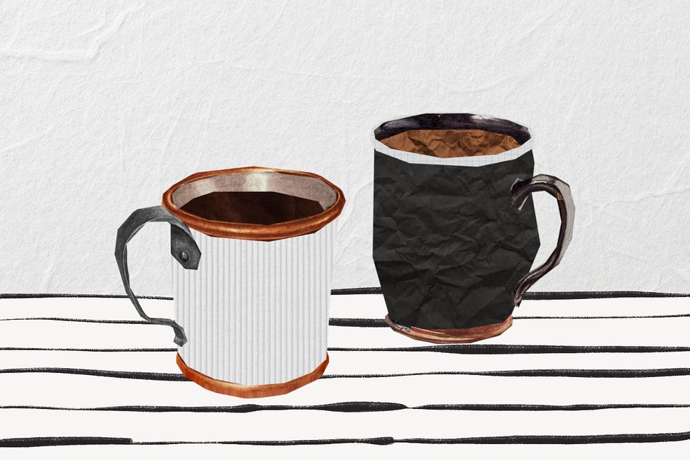 Coffee mugs, editable paper collage element design