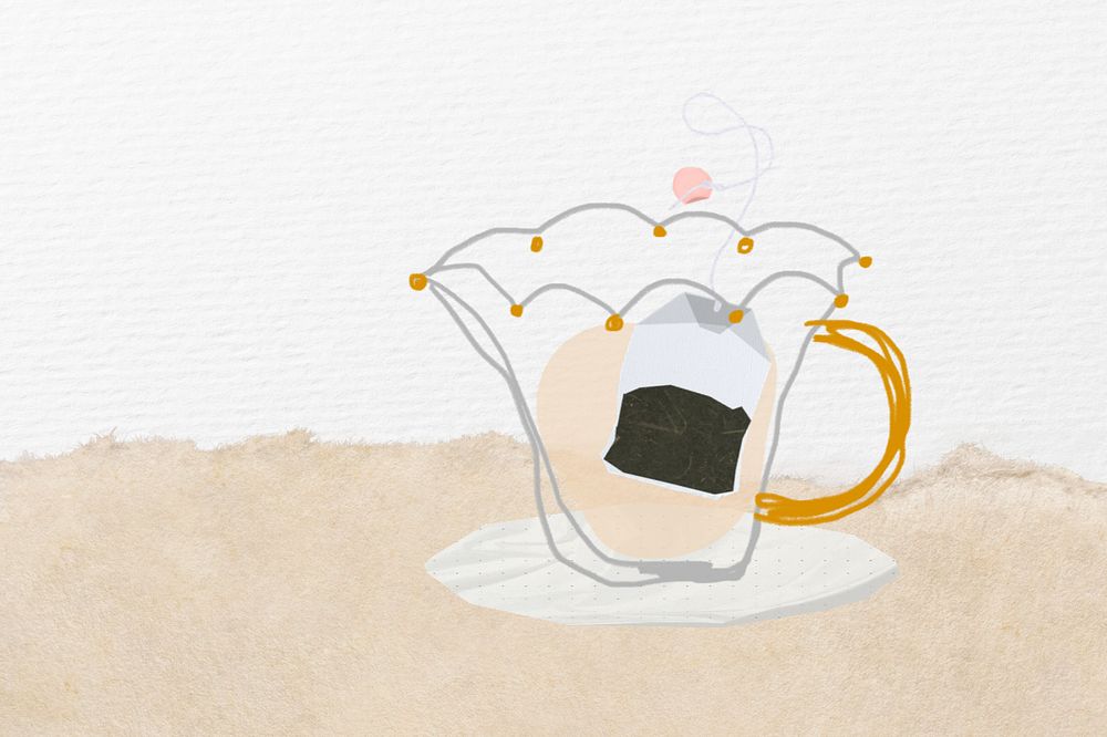 Editable aesthetic tea cup background, cute collage element design