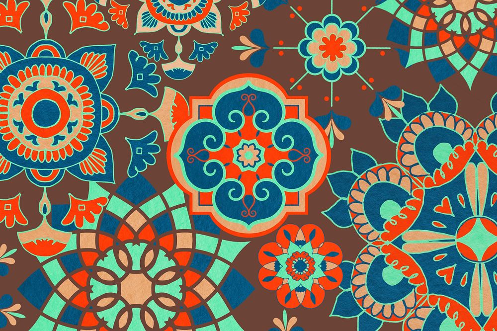 Ethnic floral pattern background, traditional flower illustration, editable design