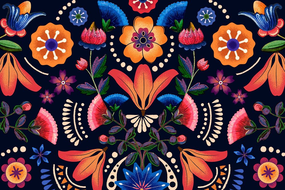 Colorful traditional flower background, vintage pattern, editable design