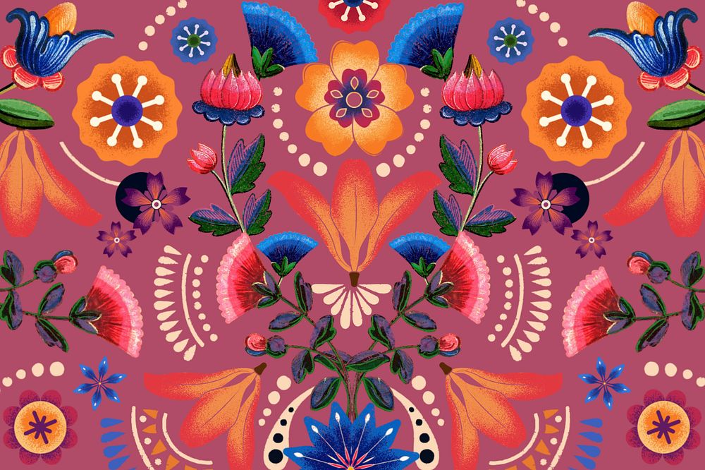 Colorful traditional flower background, vintage pattern, editable design