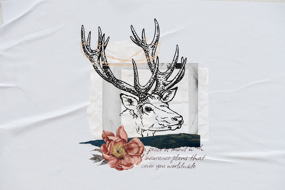 Vintage stag, editable flower collage design