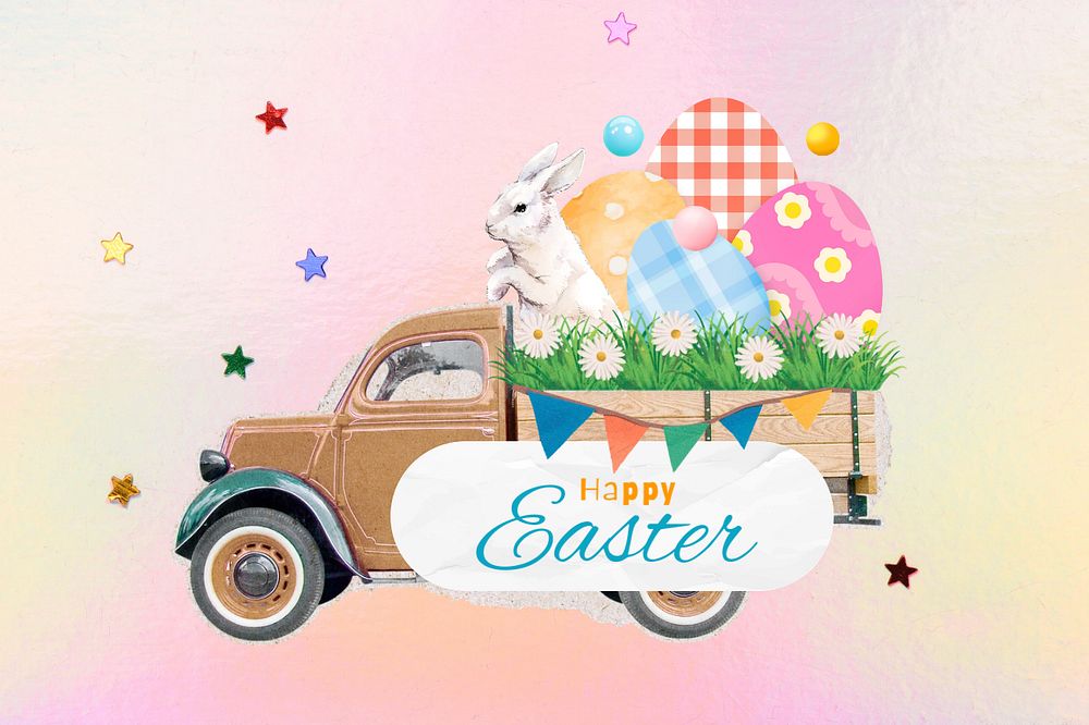 Editable Easter greeting background, egg hunt collage design