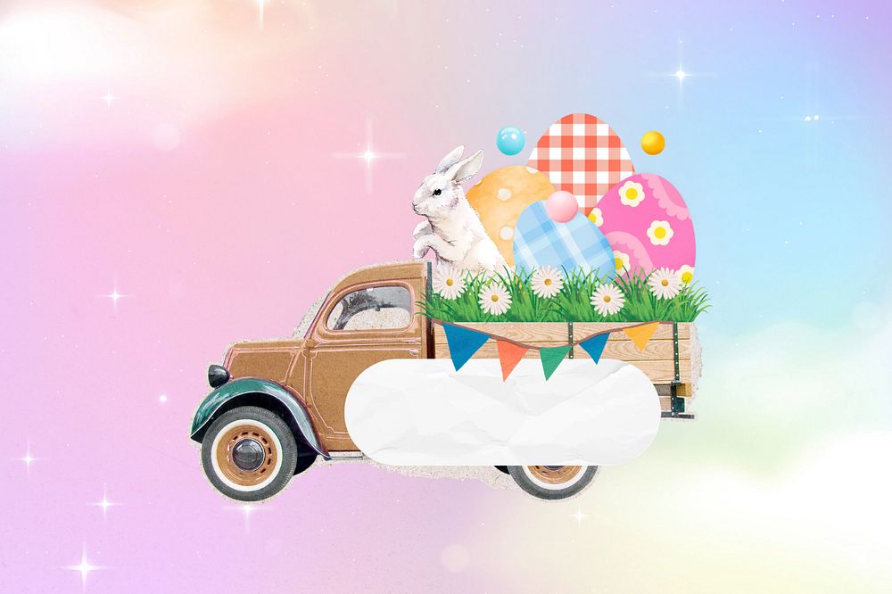 Easter rabbit background, editable egg hunt collage design